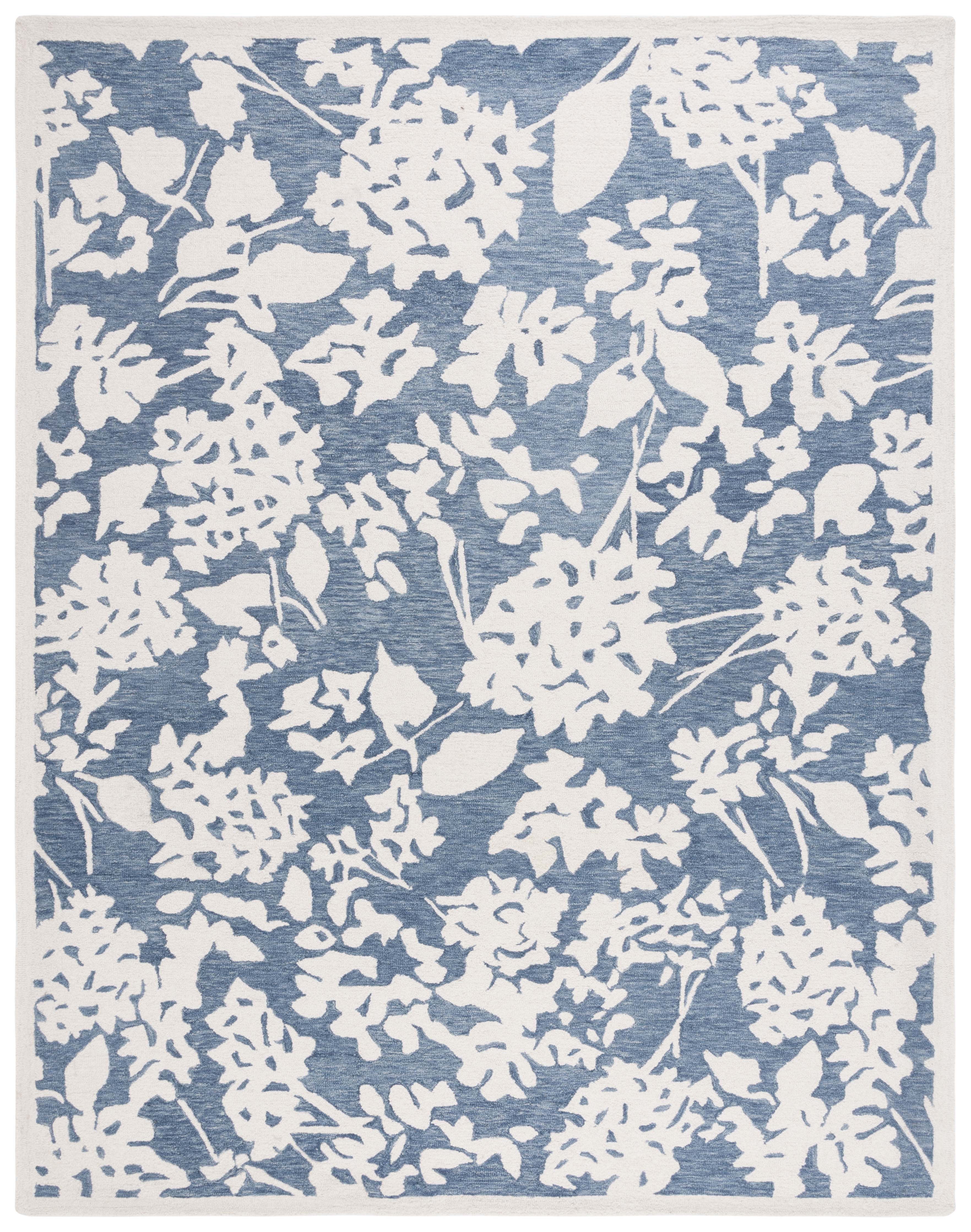 ヴィンテージ　Ralph Lauren 手織り花柄ラグ 100%ウール Lauren Ralph Lauren Hand Tufted Wool/Cotton Floral Rug in Blue